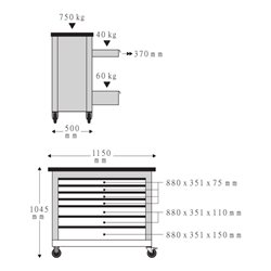 Stahlwille Mobile Werkbank WB 625 7 Schubladen anthrazit, RAL 7016 L.500mm x B.1500mm x H.1045mm