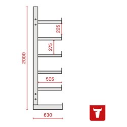STIER Kragarmregal einseitig mit 5 Ebenen feuerrot
