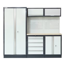 STIER Werkstatteinrichtung Basic 6-teilig mit Lochwand und Multiplex-Arbeitsplatte BxTxH 4235x460x2000mm