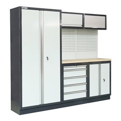 STIER Werkstatteinrichtung Basic 6-teilig mit Lochwand und Multiplex-Arbeitsplatte BxTxH 4235x460x2000mm