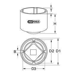 KS Tools 3/4 Zoll Nutmuttern-Schlüssel mit 4 Zapfen für Scania, 72/80 mm