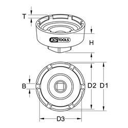 KS Tools 3/4 Zoll Nutmuttern-Schlüssel mit 6 Zapfen für DAF, Innenzapfen D. 86 mm