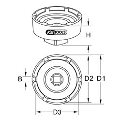 KS Tools 3/4 Zoll Nutmuttern-Schlüssel mit 4 Zapfen für MAN, Innenzapfen D. 53 mm