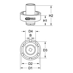 KS Tools 3/4 Zoll Nutmuttern-Schlüssel mit 6 Zapfen mit Führungsrohr für Mercedes, Innenzapfen D. 64 mm