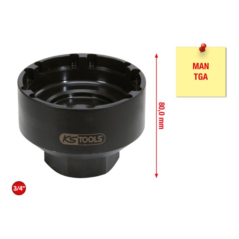 KS Tools 3/4 Zoll Nutmuttern-Schlüssel mit 6 Zapfen für MAN, 101-110 mm