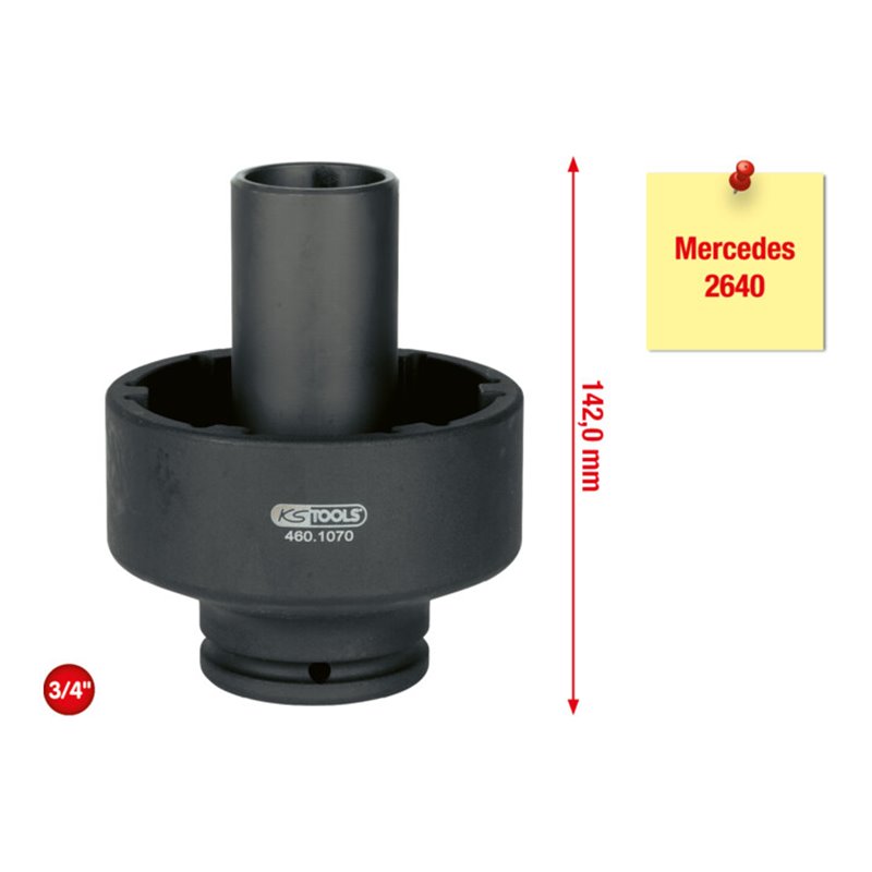 KS Tools 3/4 Zoll Nutmuttern-Schlüssel mit 6 Zapfen mit Führungsrohr für Mercedes, Innenzapfen D. 46 mm
