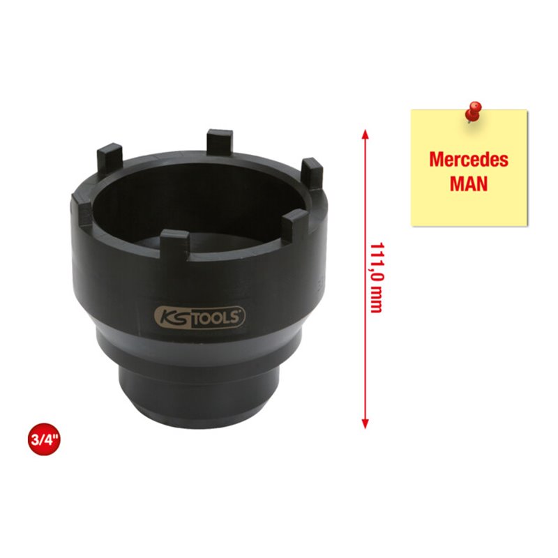 KS Tools 3/4 Zoll Nutmuttern-Schlüssel mit 6 Zapfen für Mercedes und MAN, 95-115 mm
