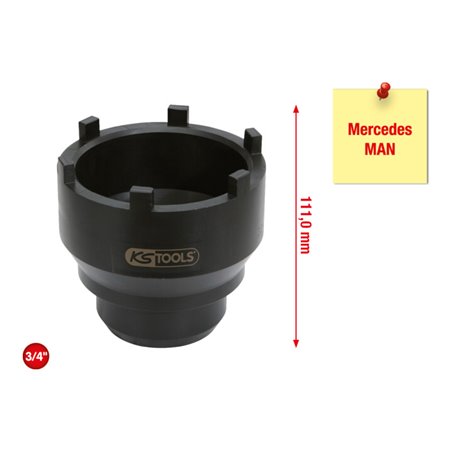 KS Tools 3/4 Zoll Nutmuttern-Schlüssel mit 6 Zapfen für Mercedes und MAN, 95-115 mm