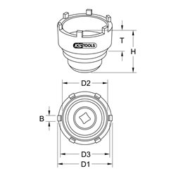 KS Tools 3/4 Zoll Nutmuttern-Schlüssel mit 6 Zapfen für Mercedes und MAN, 95-115 mm