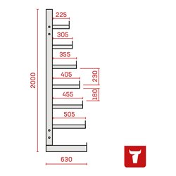 STIER Kragarmregal einseitig mit 6 absteigenden Ebenen feuerrot