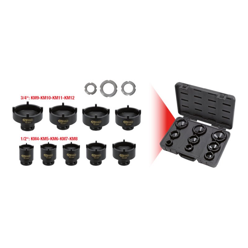 KS Tools Nutmuttern-Schlüssel-Satz, Zapfen aussen liegend, 9-tlg