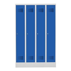 STIER Garderobenspind Premium mit Sockel 4 Abteile Zylinderschloss lichtgrau/enzianblau