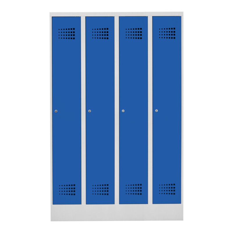 STIER Garderobenspind Premium mit Sockel 4 Abteile Zylinderschloss lichtgrau/enzianblau