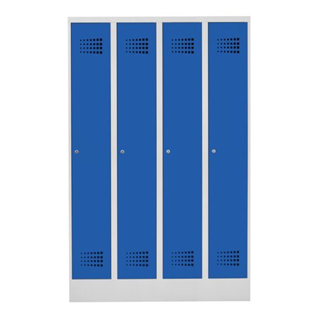 STIER Garderobenspind Premium mit Sockel 4 Abteile Zylinderschloss lichtgrau/enzianblau