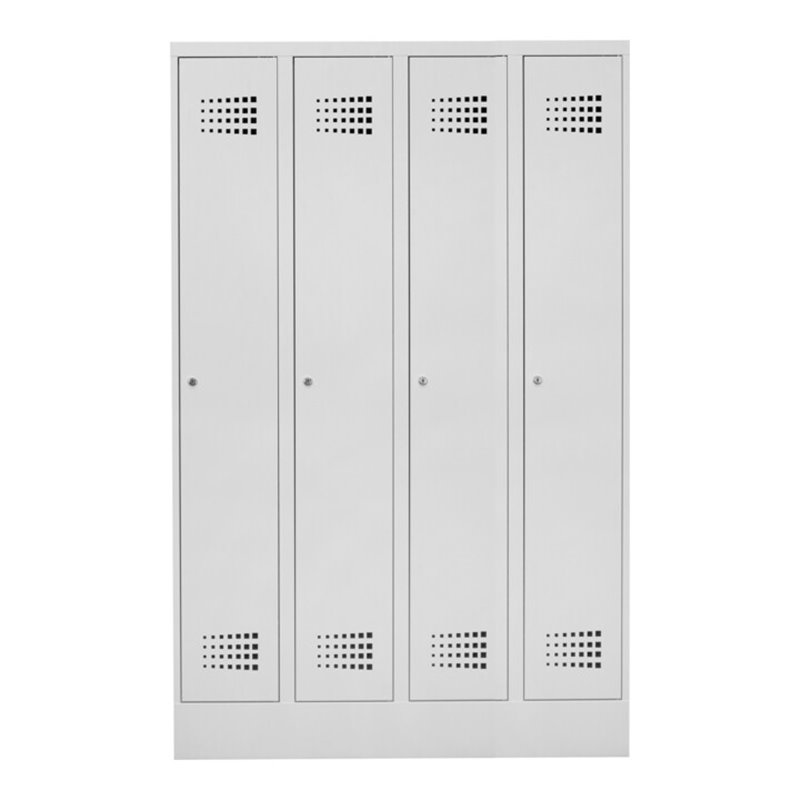 STIER Garderobenspind Premium mit Sockel 4 Abteile Zylinderschloss lichtgrau