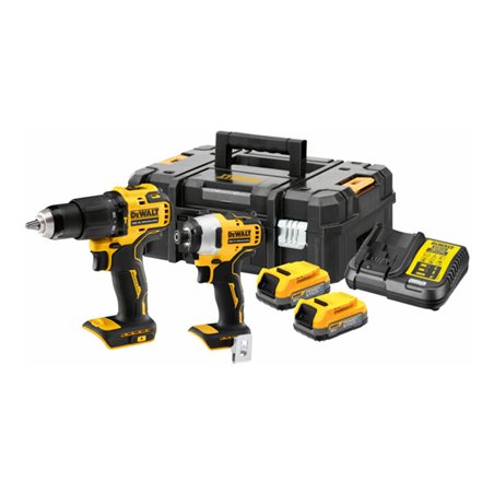 DEWALT 18V XR Akku-Kombopack (bürstenlos) inkl. Schlagbohrschrauber DCD709, 1/4' Schlagschrauber DCF809, 2x Powerstack Akku (18 