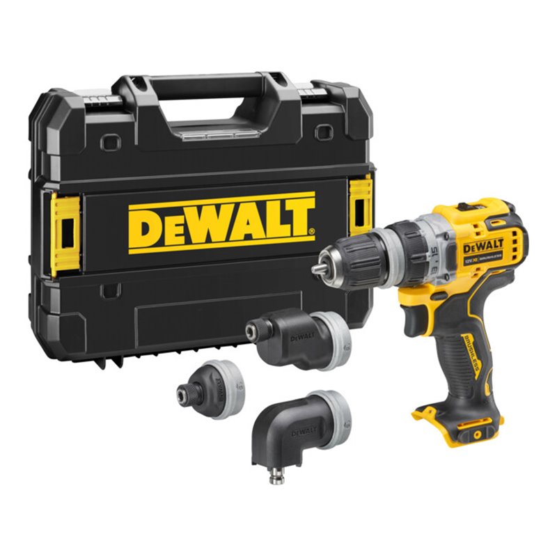 DEWALT 12 Volt Akku-Bohrschrauber mit 4 werkzeuglos wechselbaren Werkzeug-Aufnahmen (Basisversion) DCD703NT-XJ