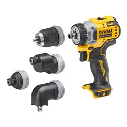 DEWALT 12 Volt Akku-Bohrschrauber mit 4 werkzeuglos wechselbaren Werkzeug-Aufnahmen (Basisversion) DCD703NT-XJ