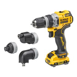 DEWALT 12 Volt / 3 Ah Akku-Bohrschrauber mit 4 werkzeuglos wechselbaren Werkzeug-Aufnahmen DCD703L2T-QW