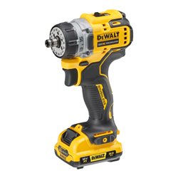 DEWALT 12 Volt / 3 Ah Akku-Bohrschrauber mit 4 werkzeuglos wechselbaren Werkzeug-Aufnahmen DCD703L2T-QW