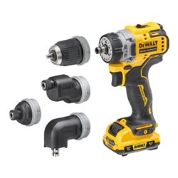 DEWALT 12 Volt / 3 Ah Akku-Bohrschrauber mit 4 werkzeuglos wechselbaren Werkzeug-Aufnahmen DCD703L2T-QW