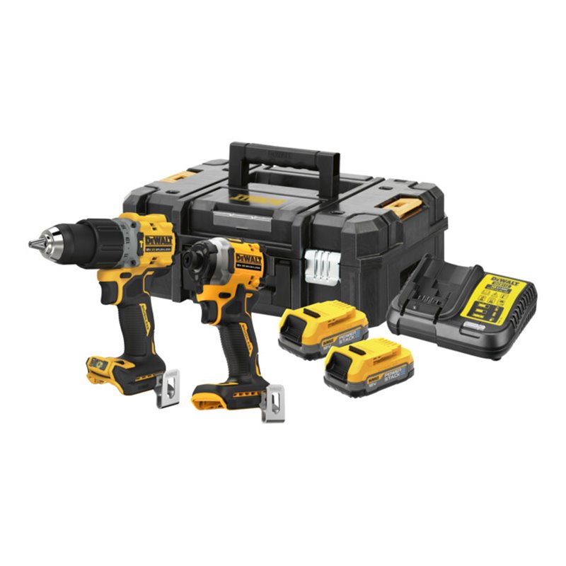 DEWALT 18V XR Akku-Kombopack (bürstenlos) inkl. Bohrschrauber DCD805, 1/4' Akku-Schlagschrauber DCF850, 2x Powerstack Akku (18 V