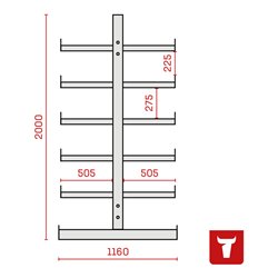 STIER Kragarmregal doppelseitig mit 5 Ebenen feuerrot