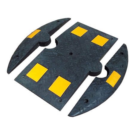 Schake Bodenschwelle aus Gummi, aus Gummi schwarz mit gelben Markierungen, 50mm Hoch, 800mm Überfahrlänge, Anfangsstück mit Zapf