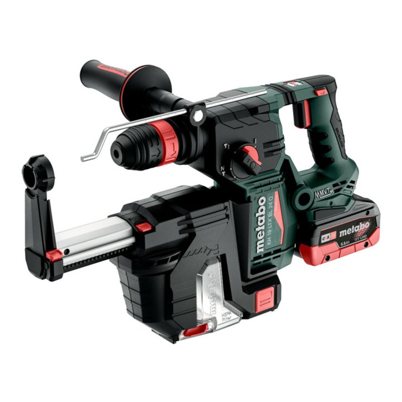 Metabo Akku-Kombihammer KH 18 LTX BL 24 Q Set ISA mit integrierter Staubabsaugung und Metabo-Quick-Wechselfutter  metaBOX 185 XL