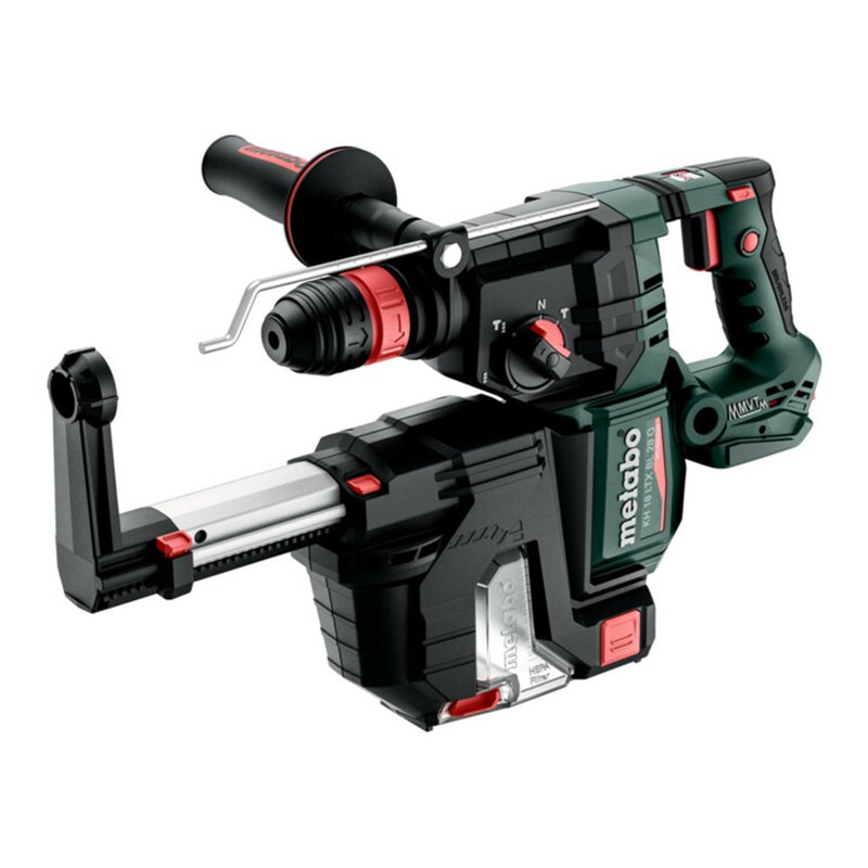 Metabo Akku-Kombihammer KH 18 LTX 28 BL Q Set ISA mit integrierter Staubabsaugung und Metabo-Quick-Wechselfutter  metaBOX 185 XL