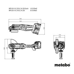 Metabo Akku-Winkelschleifer WPB 36-18 LTX BL 24-230 Quick Kunststoffkoffer 18V 4x8Ah LiHD + ASC 145 Duo