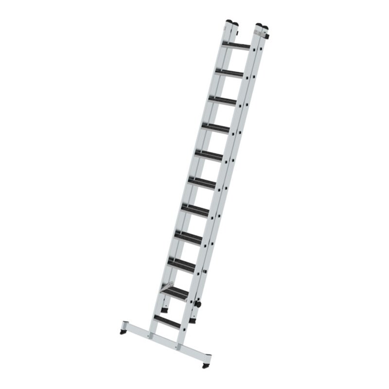 Munk Stufen-Schiebeleiter 2-teilig mit nivello®-Traverse und clip-step R13 1x11 + 1x10