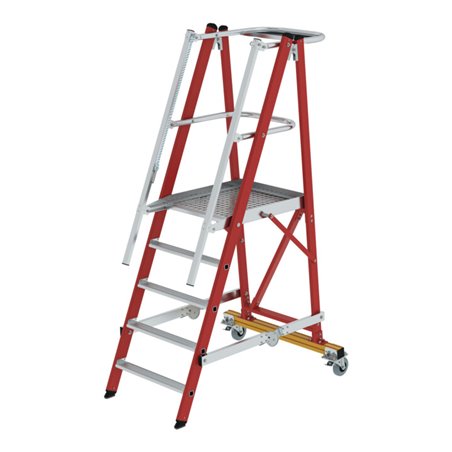 Munk Plattformleiter GFK/Alu klappbar und fahrbar mit GFK-Handlauf 5 Stufen