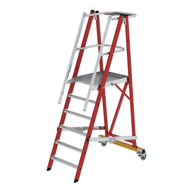 Munk Plattformleiter GFK/Alu klappbar und fahrbar mit GFK-Handlauf 6 Stufen