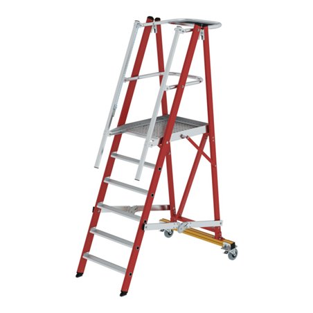 Munk Plattformleiter GFK/Alu klappbar und fahrbar mit GFK-Handlauf 6 Stufen