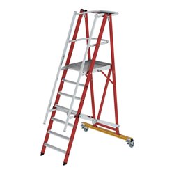 Munk Plattformleiter GFK/Alu klappbar und fahrbar mit GFK-Handlauf 7 Stufen