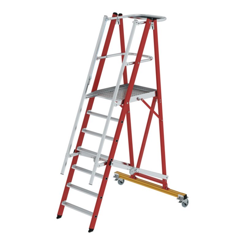 Munk Plattformleiter GFK/Alu klappbar und fahrbar mit GFK-Handlauf 7 Stufen