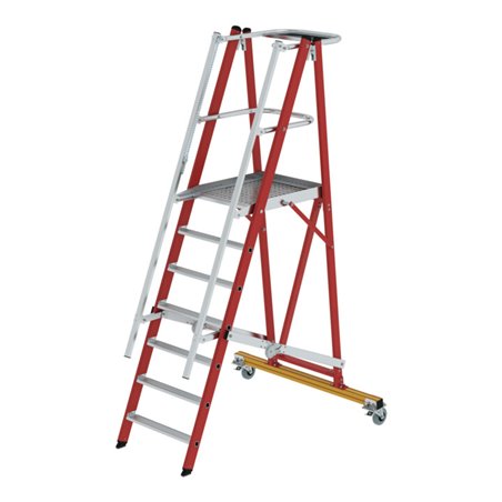 Munk Plattformleiter GFK/Alu klappbar und fahrbar mit GFK-Handlauf 7 Stufen