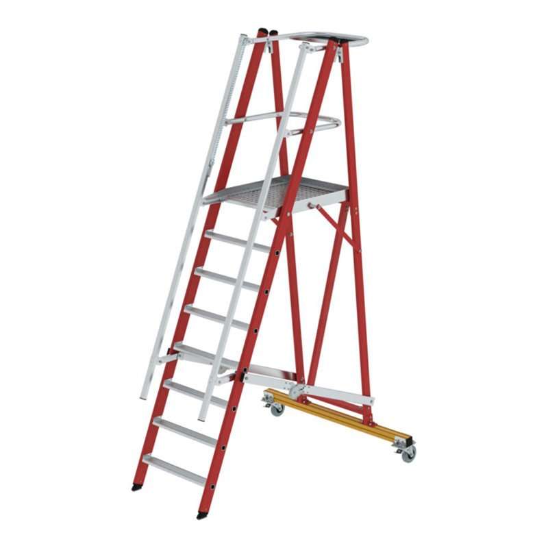 Munk Plattformleiter GFK/Alu klappbar und fahrbar mit GFK-Handlauf 8 Stufen