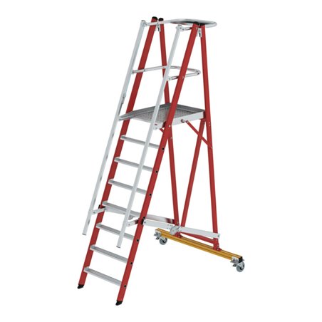 Munk Plattformleiter GFK/Alu klappbar und fahrbar mit GFK-Handlauf 8 Stufen