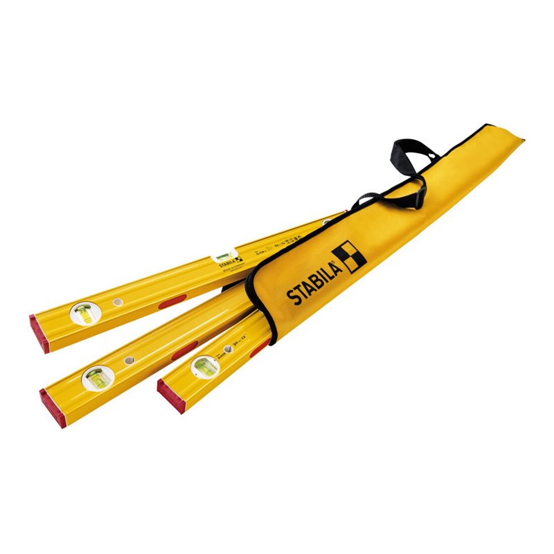 STABILA PRO SET 80 ASM, 4-teiliges Magnet-Wasserwaagen-Set: 120 cm / 60 cm / 30 cm / Tasche, verstärktes Alu-Profil, extrastarke