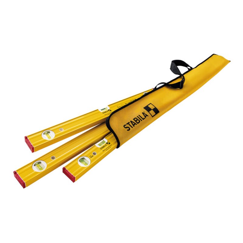 STABILA PRO SET 80 AS, 4-teiliges Wasserwaagen-Set: 120 cm / 60 cm / 30 cm / Tasche, verstärktes Alu-Profil, integrierte Rutsch-