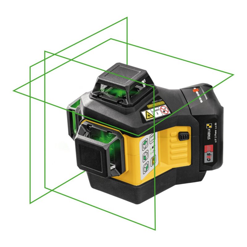 STABILA 12-V-System Kreuzlinienlaser LAX 600 G, selbstnivellierend, 3 x 360° grüne Laserlinien, max. Reichweite: 40 m, CAS-Akku 