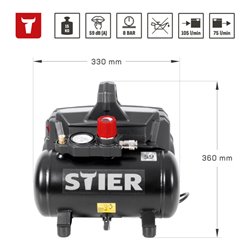 STIER Flüsterkompressor 59 dB(A) 215-8-6, ölfrei