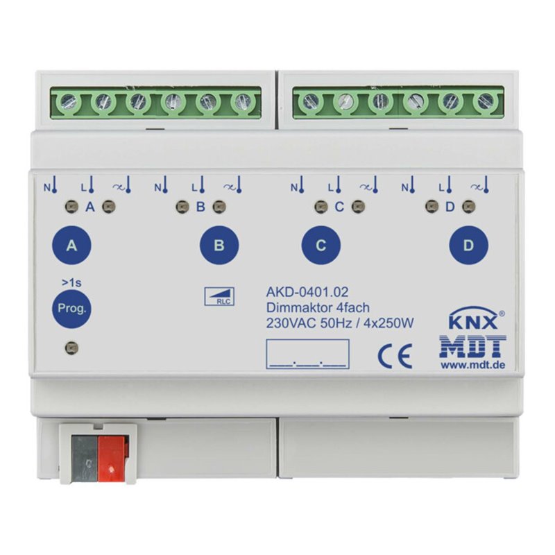MDT technologies Dimmaktor 4-fach 6TE REG 250W, 230VAC AKD-0401.02
