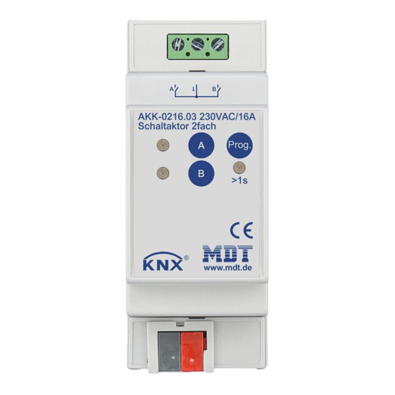MDT technologies Schaltaktor 2-fach 2TE REG, 16A, 230VAC AKK-0216.03
