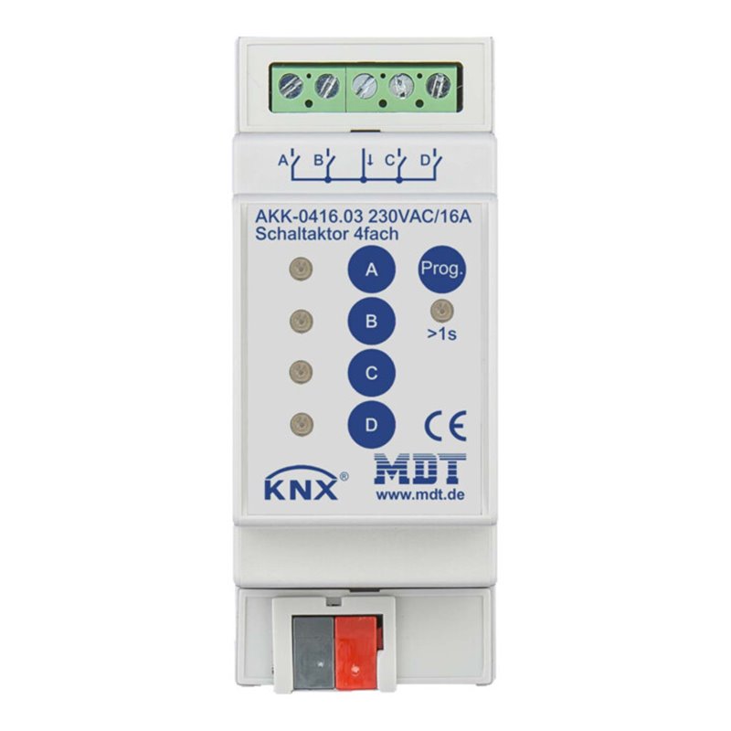 MDT technologies Schaltaktor 4-fach 2TE REG,16A,230VAC,Komp. AKK-0416.03