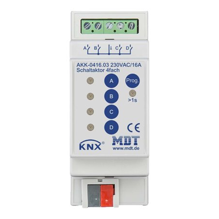 MDT technologies Schaltaktor 4-fach 2TE REG,16A,230VAC,Komp. AKK-0416.03