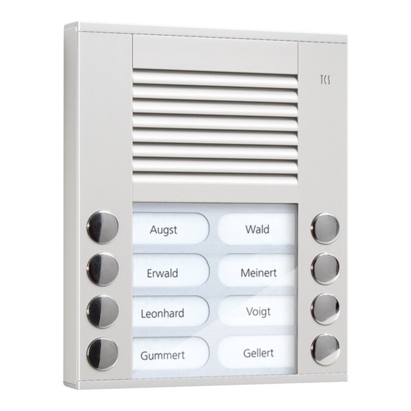 TCS Tür Control Audioaußenstation 2-reihig 8 Tasten AP silber PES08-EN/04