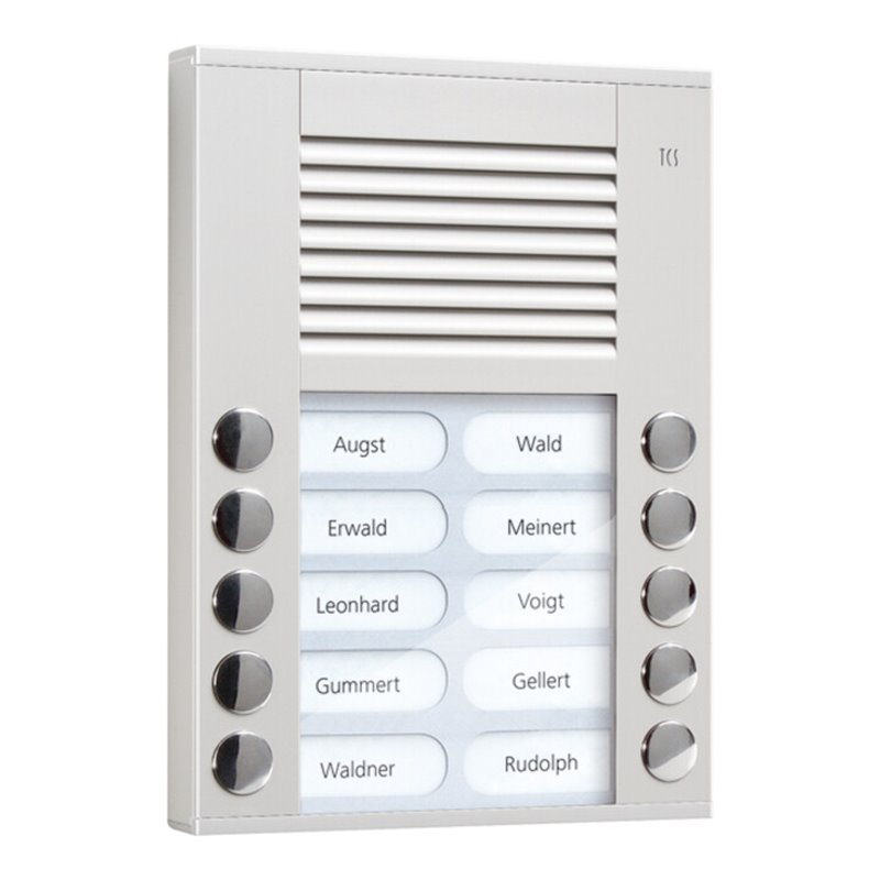 TCS Tür Control Audioaußenstation 2-reihig 10 Tasten AP silber PES10-EN/04